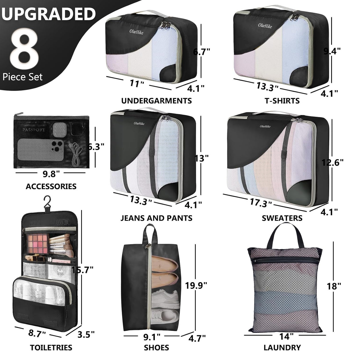 OlarHike 8 Set Packing Cubes for Travel,Gifts for Women Mom,Anti-Tearing Suitcase Organizer,with Over 1000 pcs Mesh Holes,Vacation Essentials & Accessories for Cruise Ship