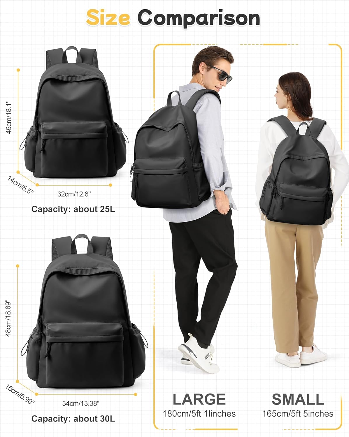 BJLFS Black Backpack for Men Women Large, Gym Backpack for Women Foldable Outdoor Weekender Gym Bag, Waterproof Sports Back Pack & Dance Yoga travel Bag