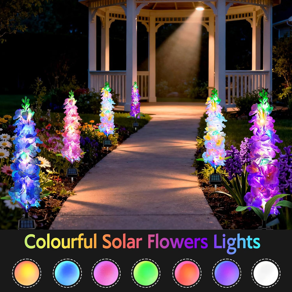 MRHEPHAESTUS Solar Garden Lights, Delphinium Flowers 2 Pack 40 LEDs, Waterproof Outdoor Lights Two Lighting Modes for Wedding Party Garden Yard Patio Lawn Decor and Gift for Mother