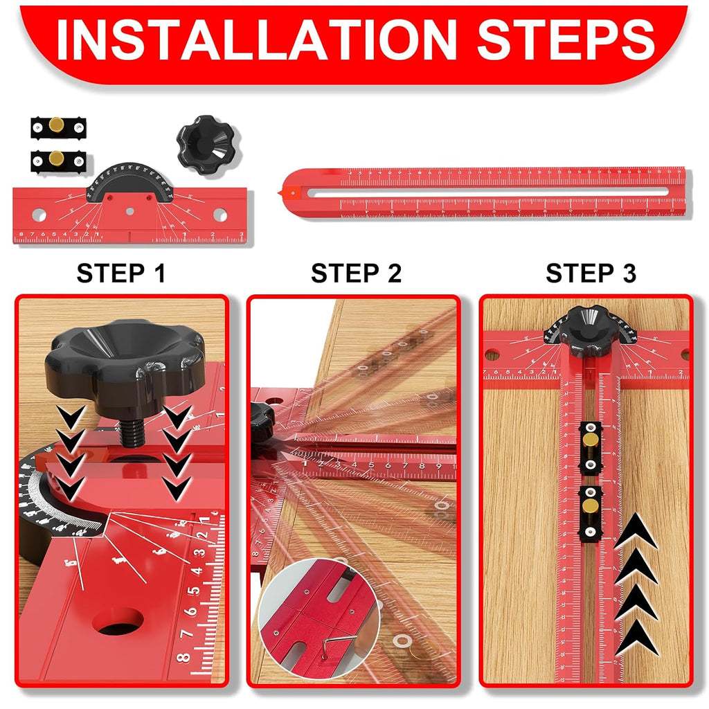 Woodworking T Square Ruler, Precision Drilling Positioning Measuring Tools, Adjustable Aluminum Alloy Sliding 13.5 Inch T-Square Ruler with Angle Adjustment for Carpenter Work and Architect