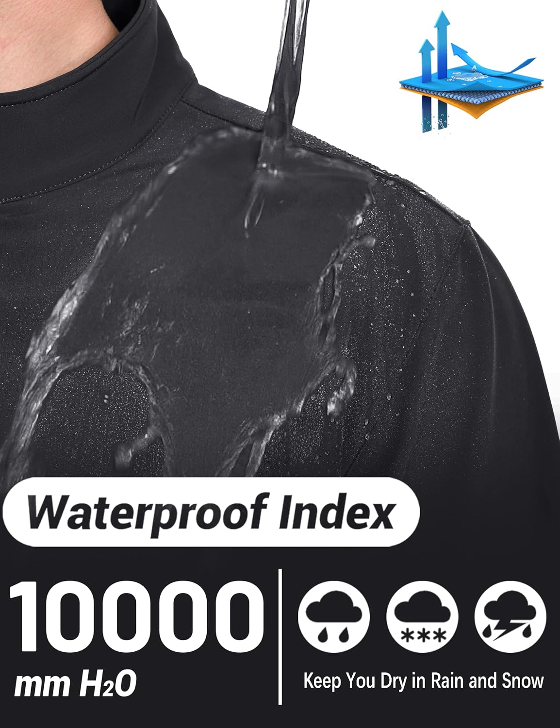 TACVASEN Men's Lightweight Softshell Waterproof Fleece Windbreaker Jacket