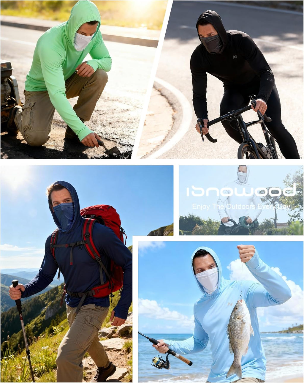 isnowood Mens UPF 50+ Sun Hoodie Long Sleeve Fishing Shirt with Face Mask