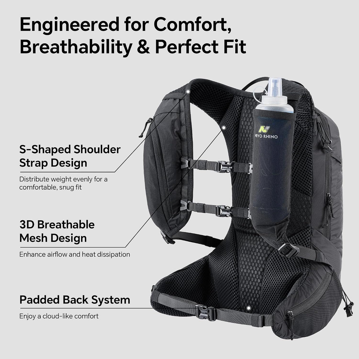 N NEVO RHINO 17L Hydration Backpack, Water Backpack with 500ml Soft Flask