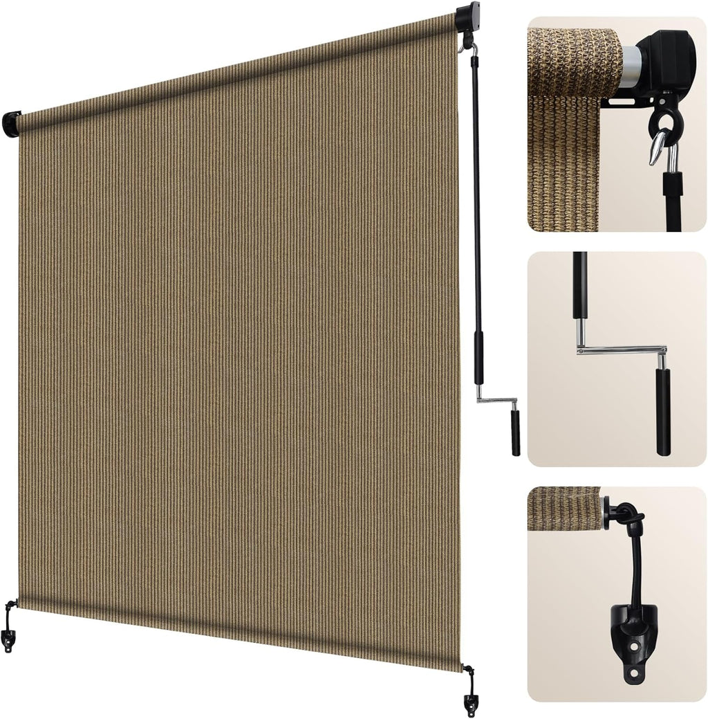 Artpuch Outdoor Roller Shade 4' W x 8' H, Black Exterior Cordless Patio Shades Roll Up Blinds for Porch Pergola Gazebo