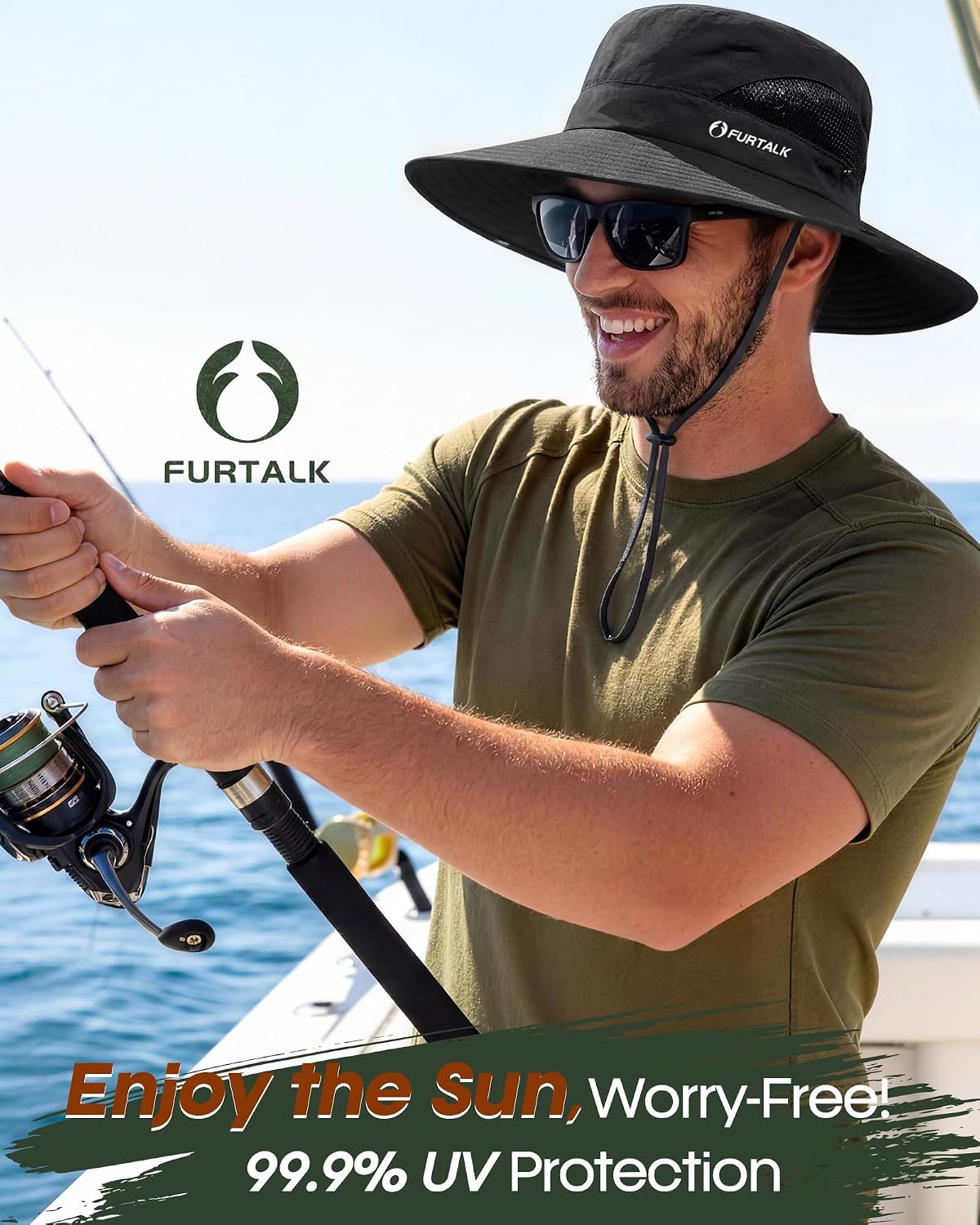 FURTALK Mens Bucket Sun Hat UPF Protection Wide Brim Breathable Fishing Hat