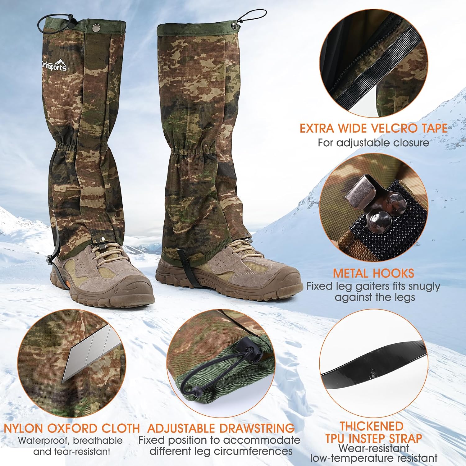 Leg Gaiters for Men Women Waterproof Gaiters for Hiking Snow Boot Gaiters