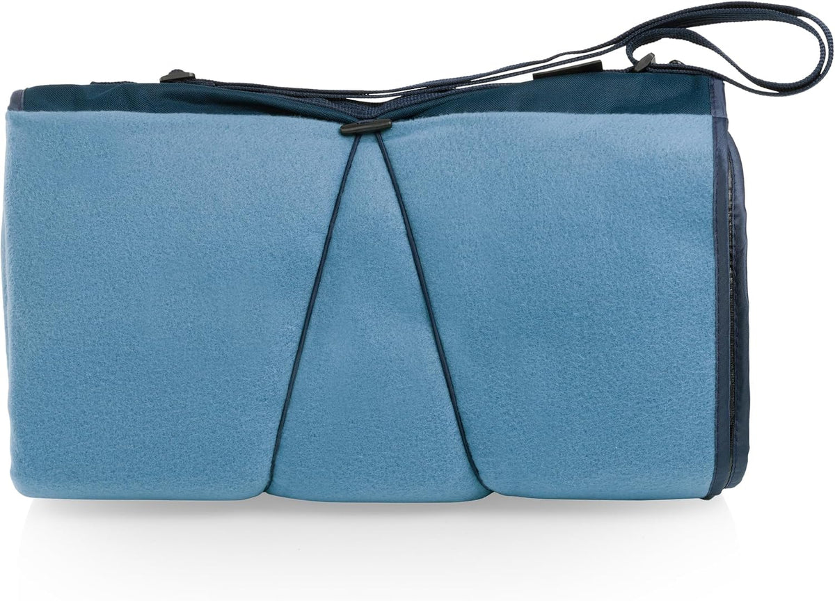 Picnic TIME Blanket Tote XL Outdoor Picnic Blanket, 70"x80" Foldable Beach Mat with Soft Fleece Top, Water-Resistant Backing, Carry Strap & Pocket, Portable Blanket for 4-5 People (Dusty Blue)