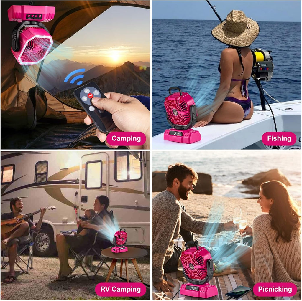 Odoland Portable Camping Fan with Light, 20000mAh Rechargeable Battery Fan