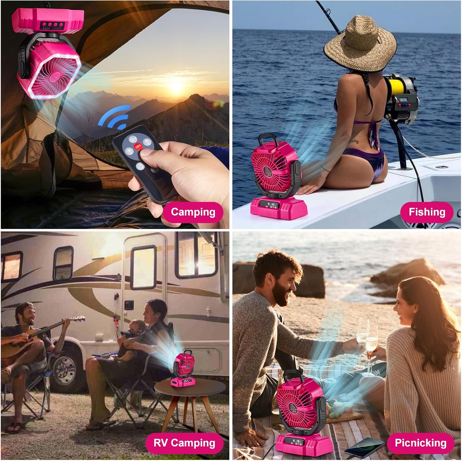 Odoland Portable Camping Fan with Light, 20000mAh Rechargeable Battery Fan
