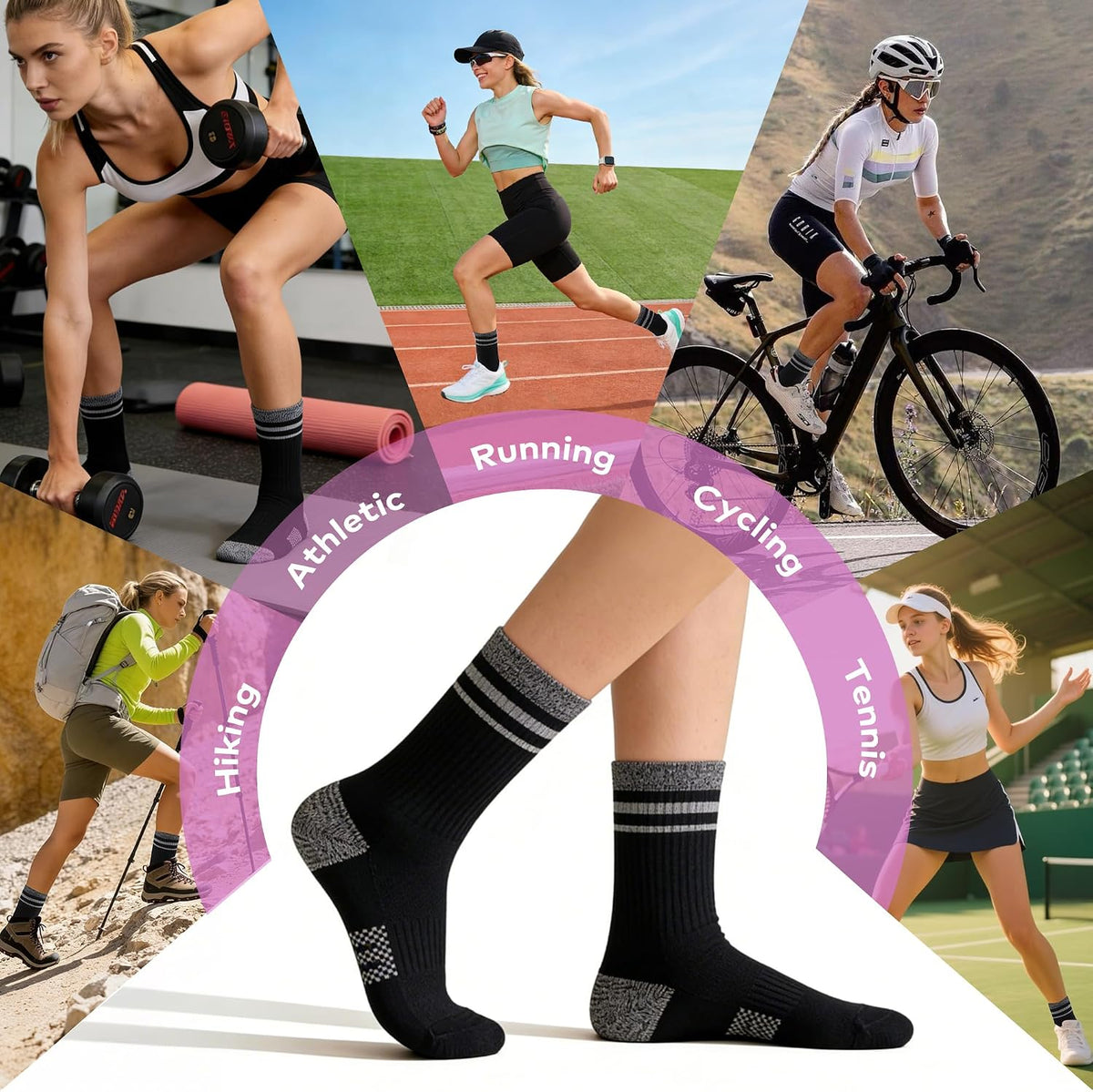 Gonii Women Athletic Cushioned Crew Socks 5 Pairs