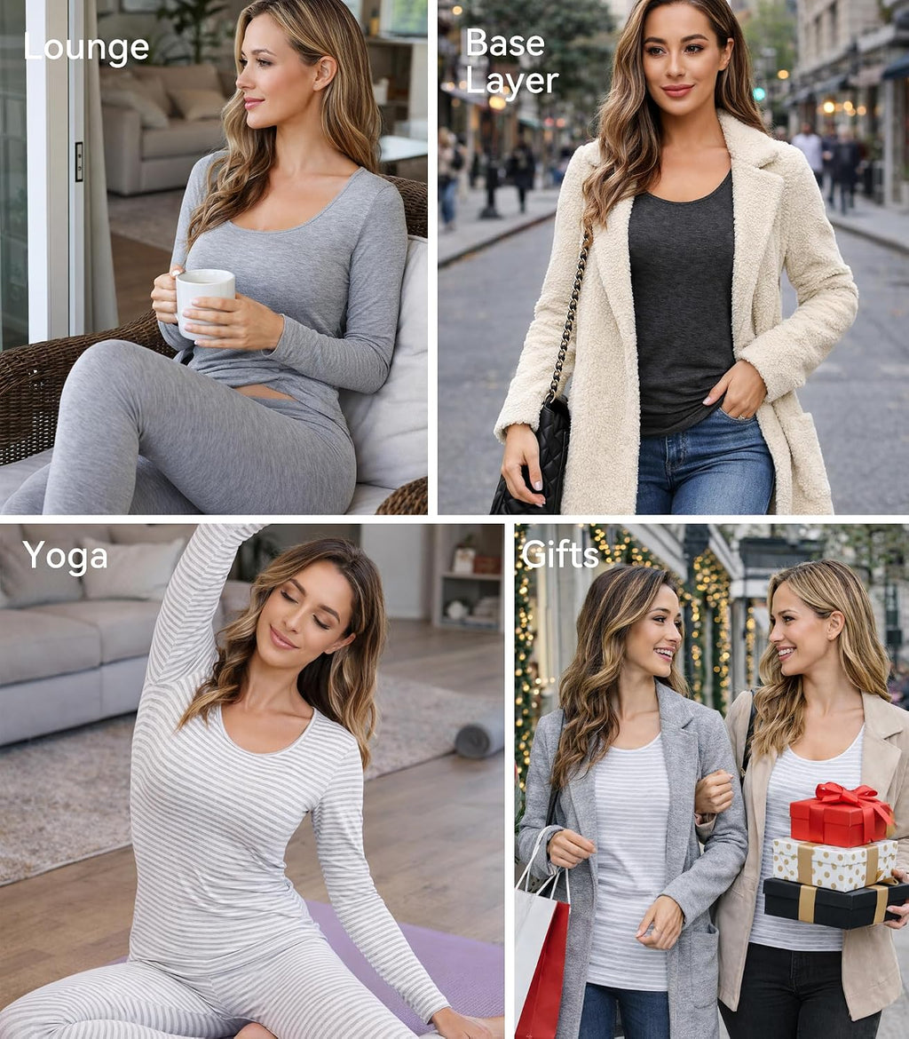 WiWi Soft Underwear for Women Thermal Long Johns Sets Super Warm Base Layer Top Pants Pajamas Set Viscose from Bamboo S-3X