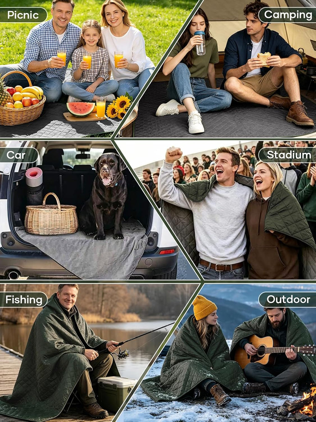Waterproof Camping Blankets, Reversible Picnic Blanket 79x57 in