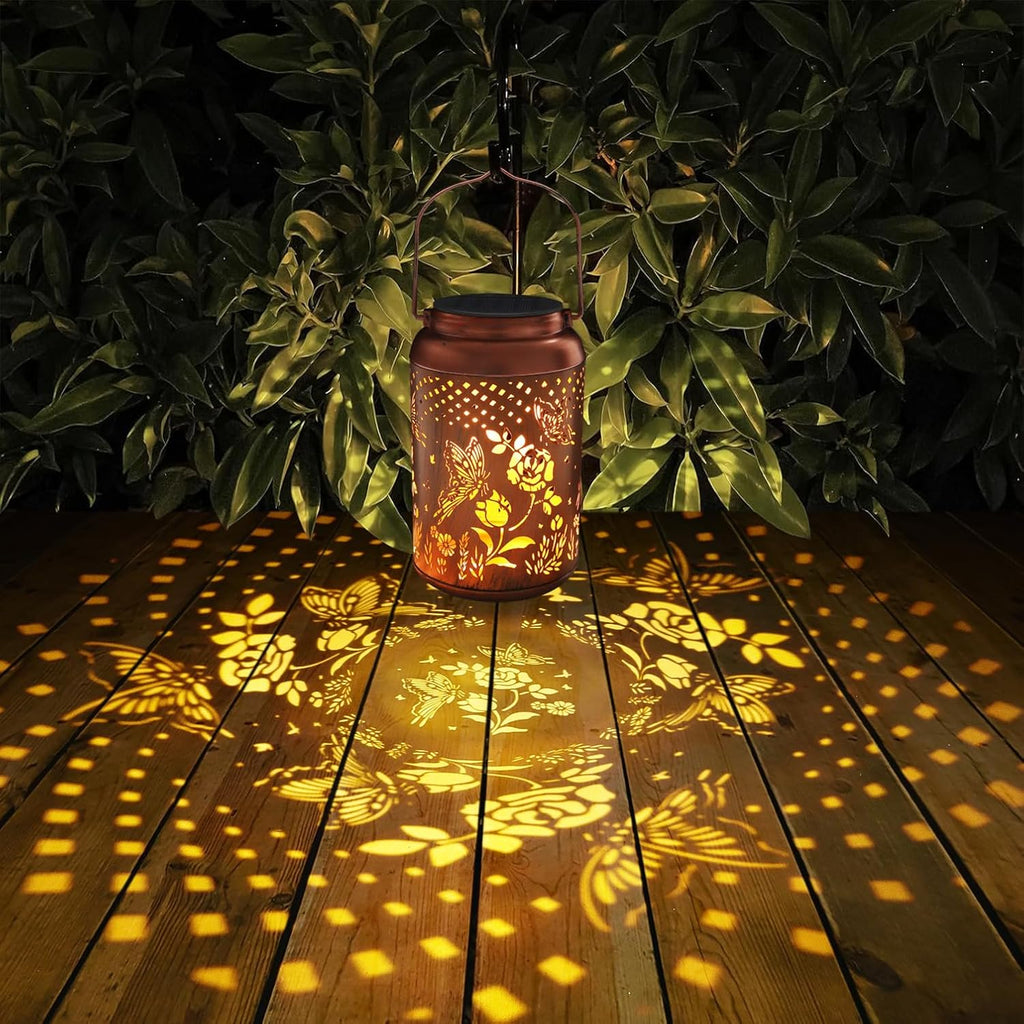Rose Butterfly Decoration Solar Lanterns Outdoor Waterproof Garden Decor Gifts for Women Mon Grandma Metal Hanging Solar Lights for Outside LED Lanterns for Yard, Patio
