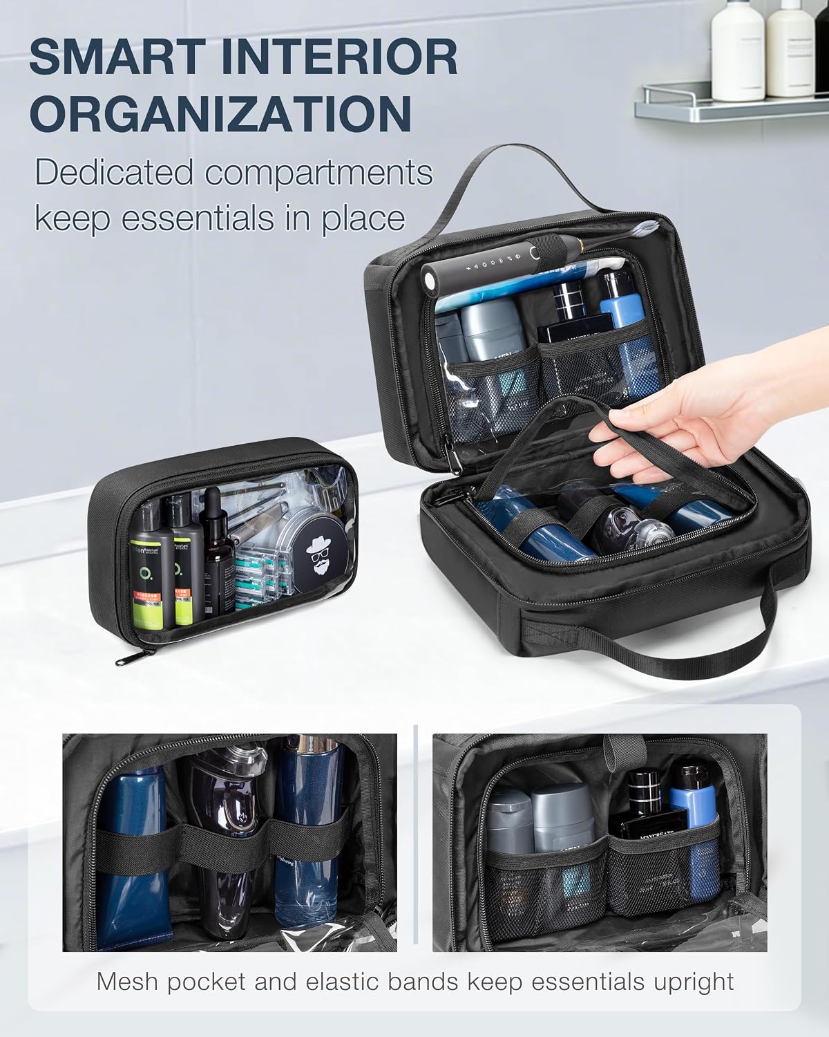 Marscamd Toiletry Bag with Travel Cube, Mens Versatile Organizer, Black