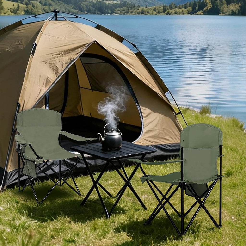 Camping Chair 2 Pack Portable Folding Chair, Supports 300lbs, Green