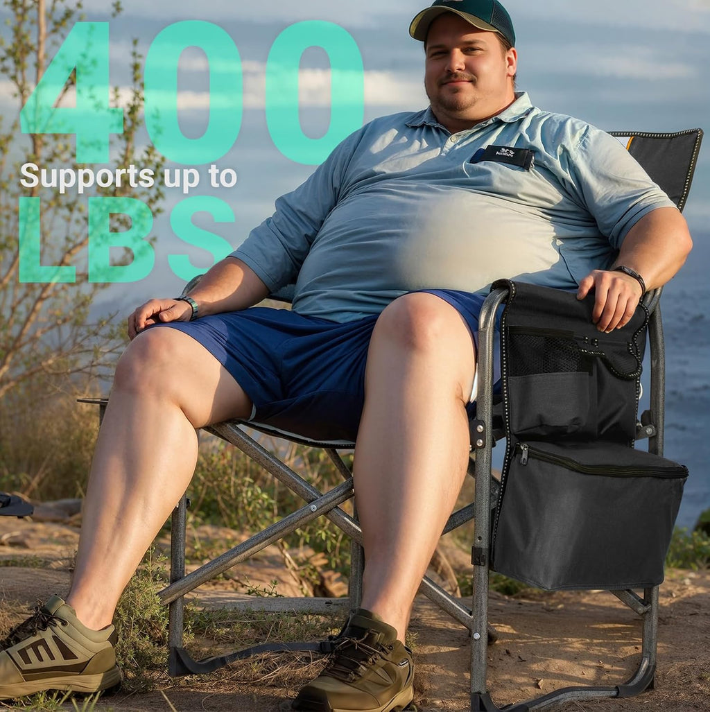 Overmont Folding Camping Chair with Side Table, Cooler Bag, 400 lb Capacity
