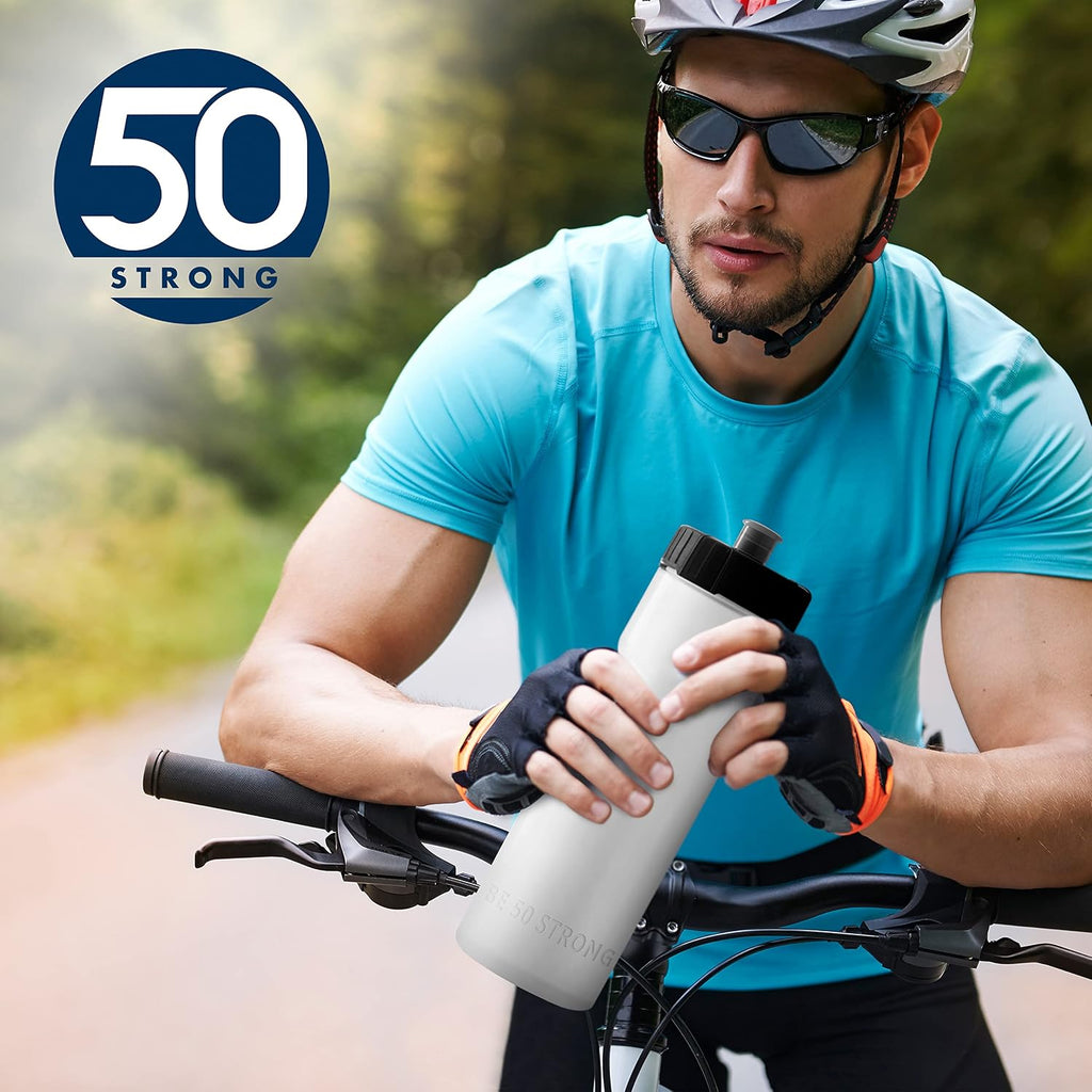 50 Strong | Bulk Water Bottles, 24-Pack, 22 oz, Sports Squeeze, Blue