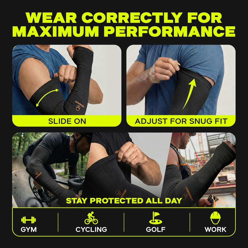 ARMORAY Arm Sleeves for Men and Women - UV Sun Protection Cooling Compression - Tattoo Cover Up Sleeve for Daily Wear & Work