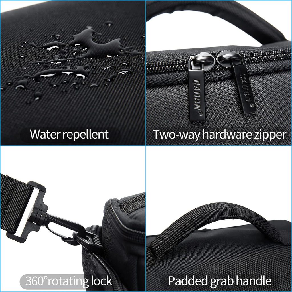 CADeN Compact Camera Shoulder Crossbody Bag Case Compatible for Nikon, Canon, Sony SLR/DSLR Mirrorless Cameras and Lenses Waterproof (1.0 L, Black)