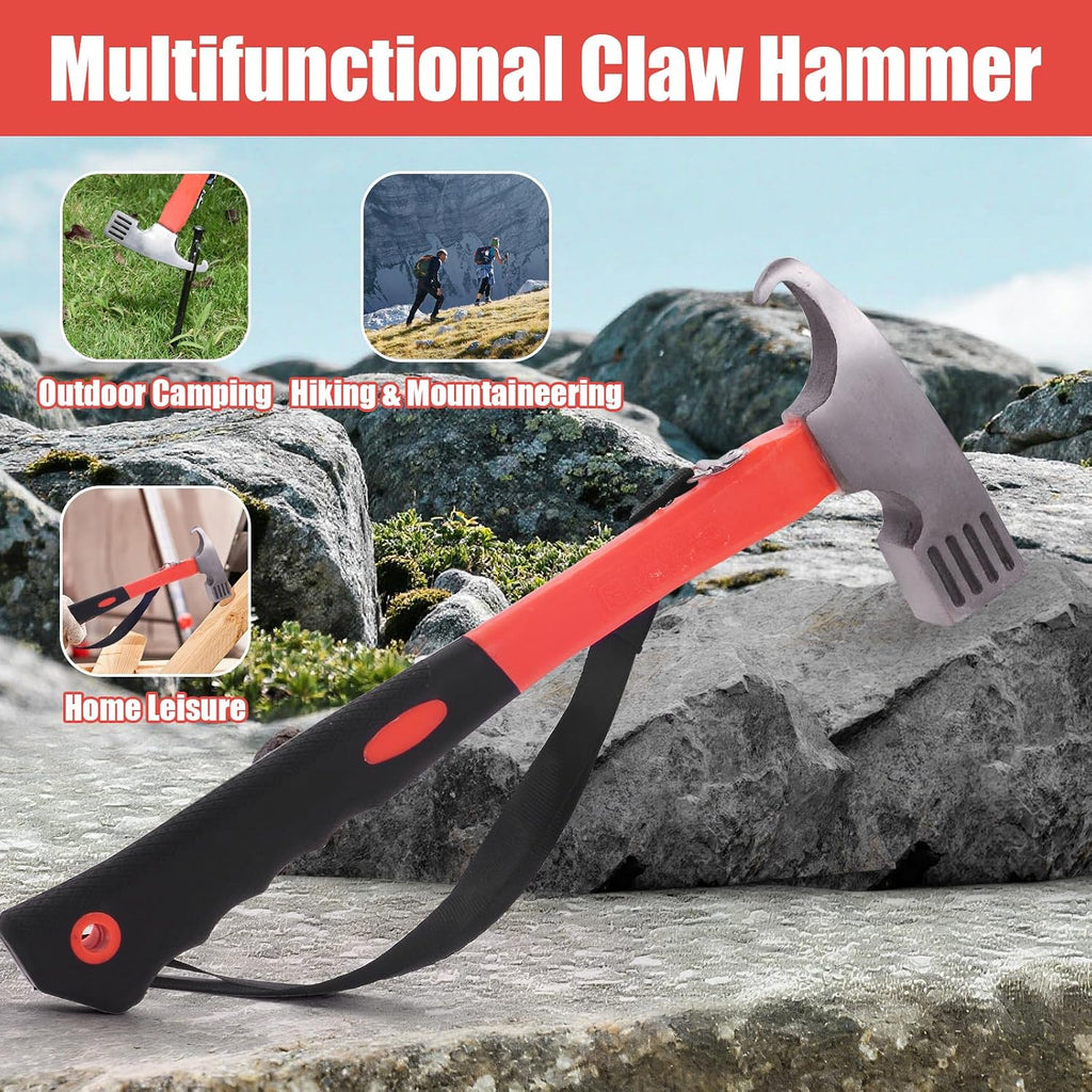 1 lb Tent Stake Hammer with Stake Puller, Steel Camping Mallet