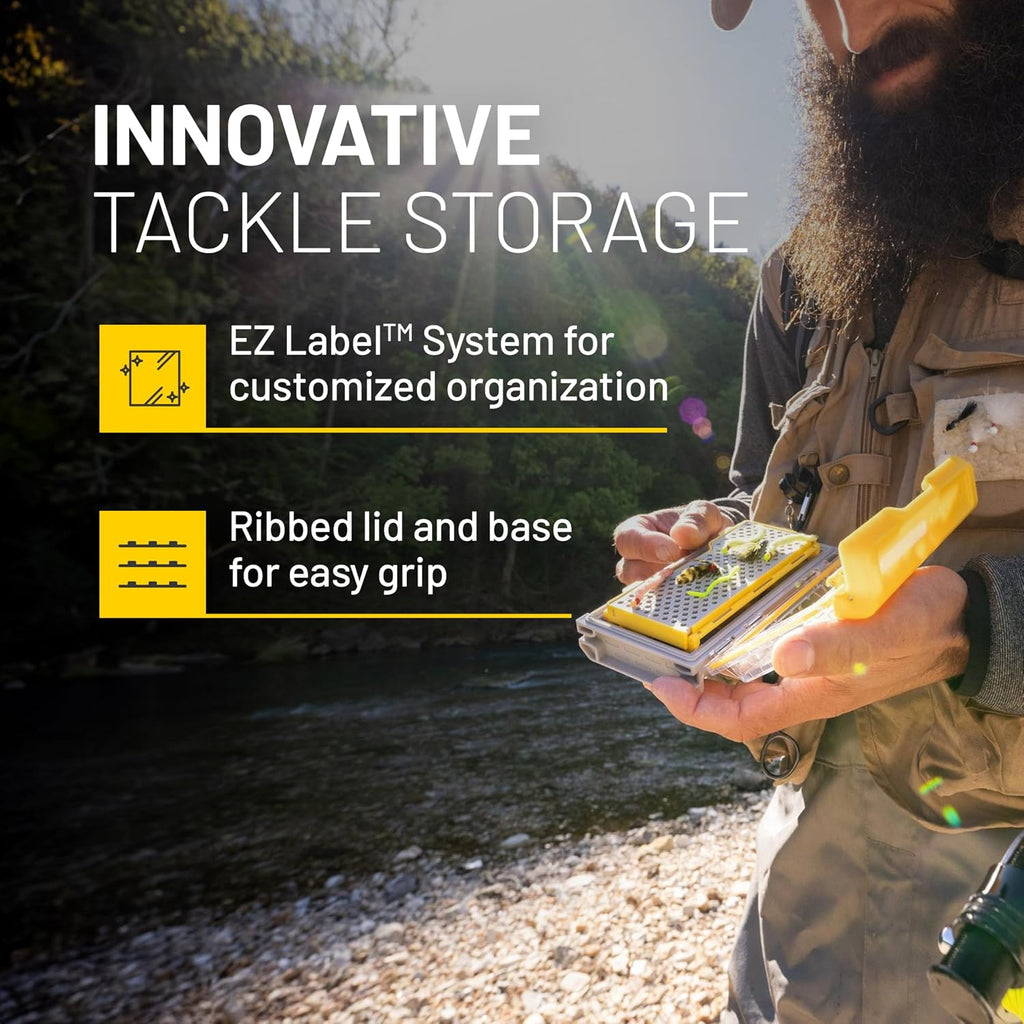 Plano Edge Micro Fly Storage Box, Gray and Yellow, Waterproof and Rust-Resistant Customizable Fishing Tackle Organization