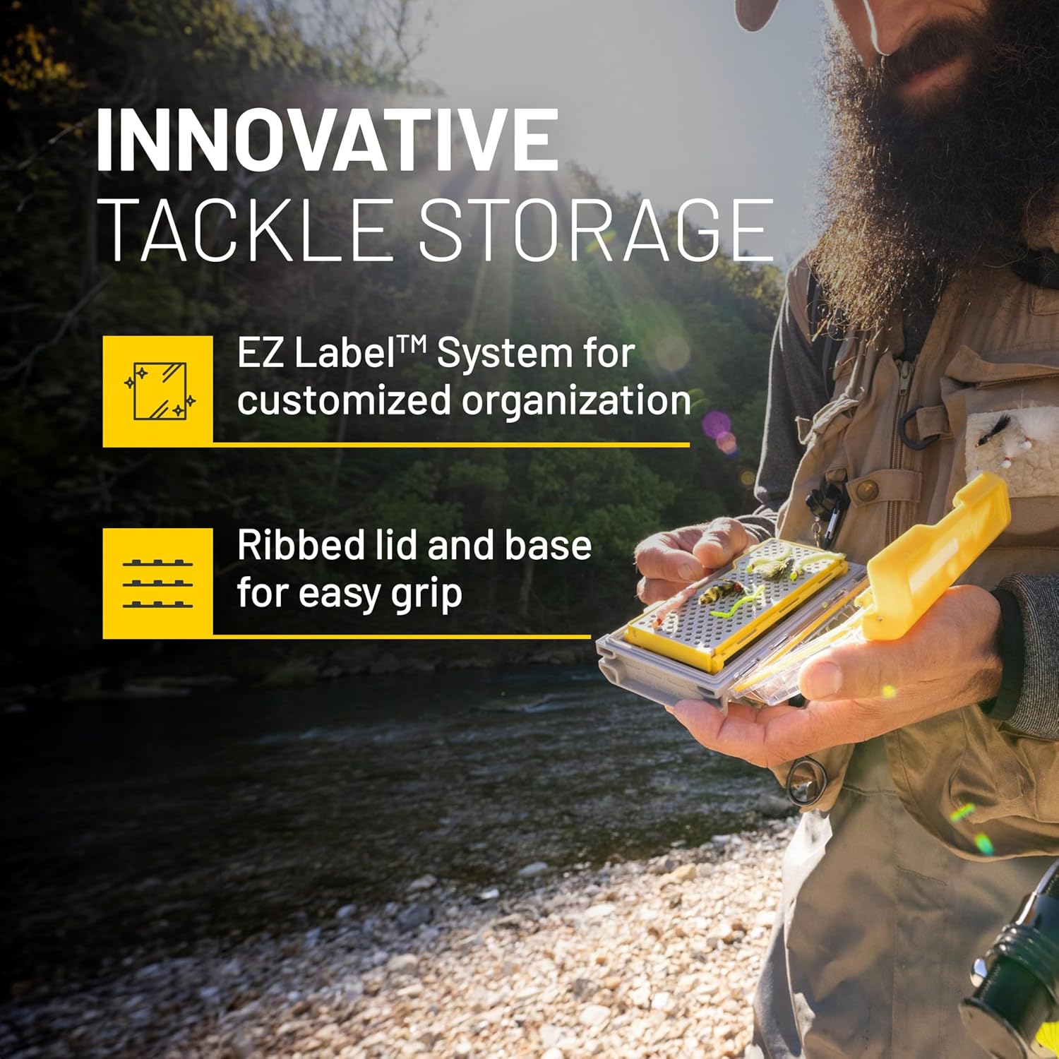 Plano Edge Micro Fly Storage Box, Gray and Yellow, Waterproof and Rust-Resistant Customizable Fishing Tackle Organization