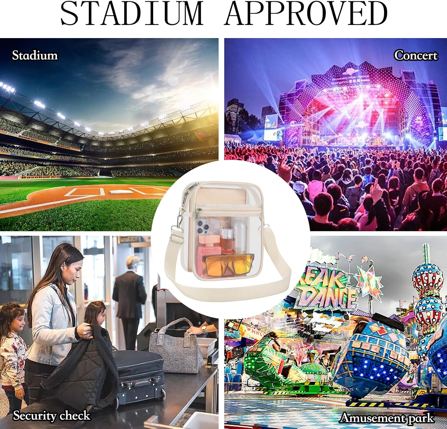 USPECLARE Clear Purse for Stadium Events Transparent Messenger Bag | Stadium Approved Clear Crossbody Bag with Adjustable Straps for Men and Women for Concerts, Game Days, Outdoor Events