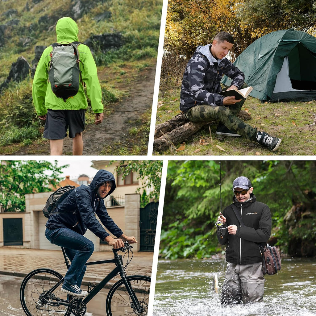 APEXUP Packable Rain Jacket Men Waterproof Lightweight Raincoat with Hood