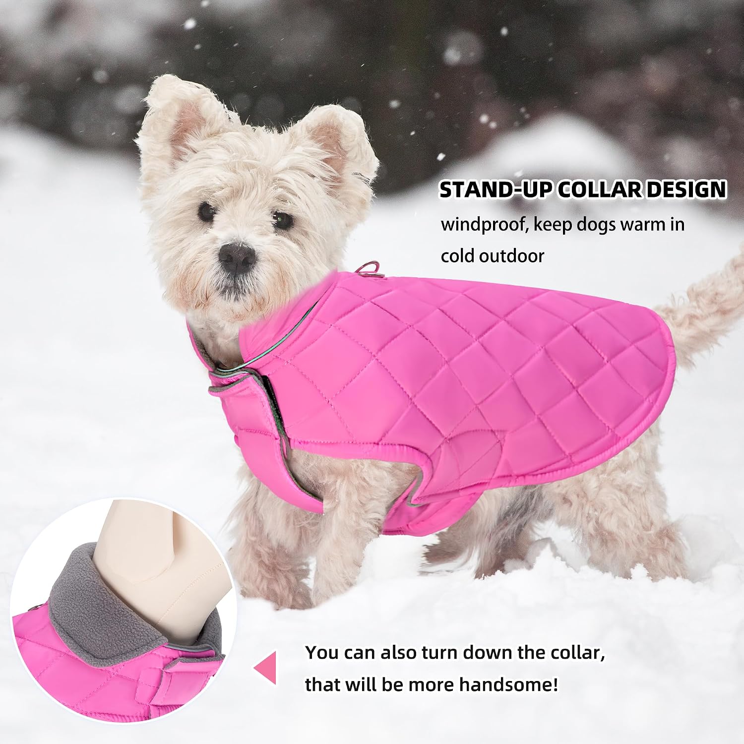 Mile High Life Dog Warm Coat, Small Dog Winter Jacket Windproof Water Resistant Cold Weather Coats Cozy Snow Jacket Vest for Puppies (Hot Pink, Medium Chest 17.3")