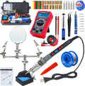 Soldering Iron Kit, 80W Electric Solder iron, Adjustable Temperature (180°C- 500°C）, With Multimeter, Magnifier Welding Helping Hand, Heat shrink tubing, Solder Wire, Desoldering pump.