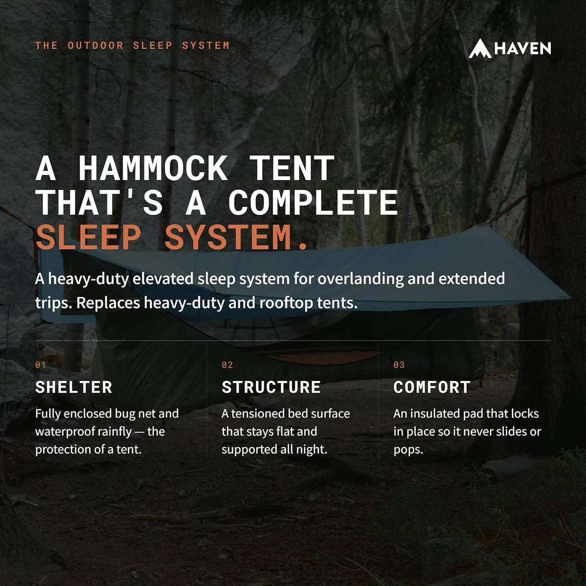 Haven Tents Lay Flat Hammock Tent - Waterproof Camping Hammock with Mosquito Net, Insulated Pad and Rainfly - Haven Tent, Haven XL, Haven Safari