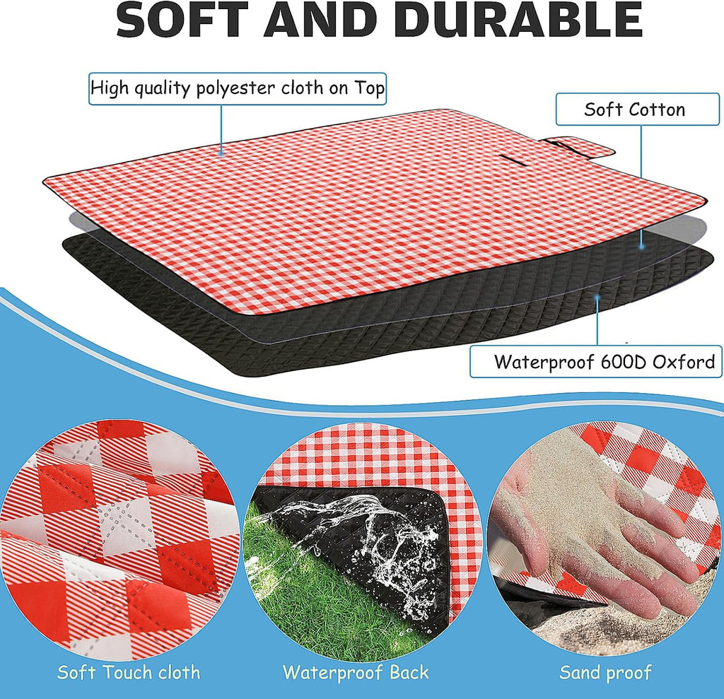 Large Picnic Blanket Beach Blanket Waterproof Sandproof Outdoor Blanket Foldable Beach Mat Sandfree Handy Mat with Carry Strap Lightweight Beach Mat fit 2 to 4 Adults for Beach Grass Lawn Park
