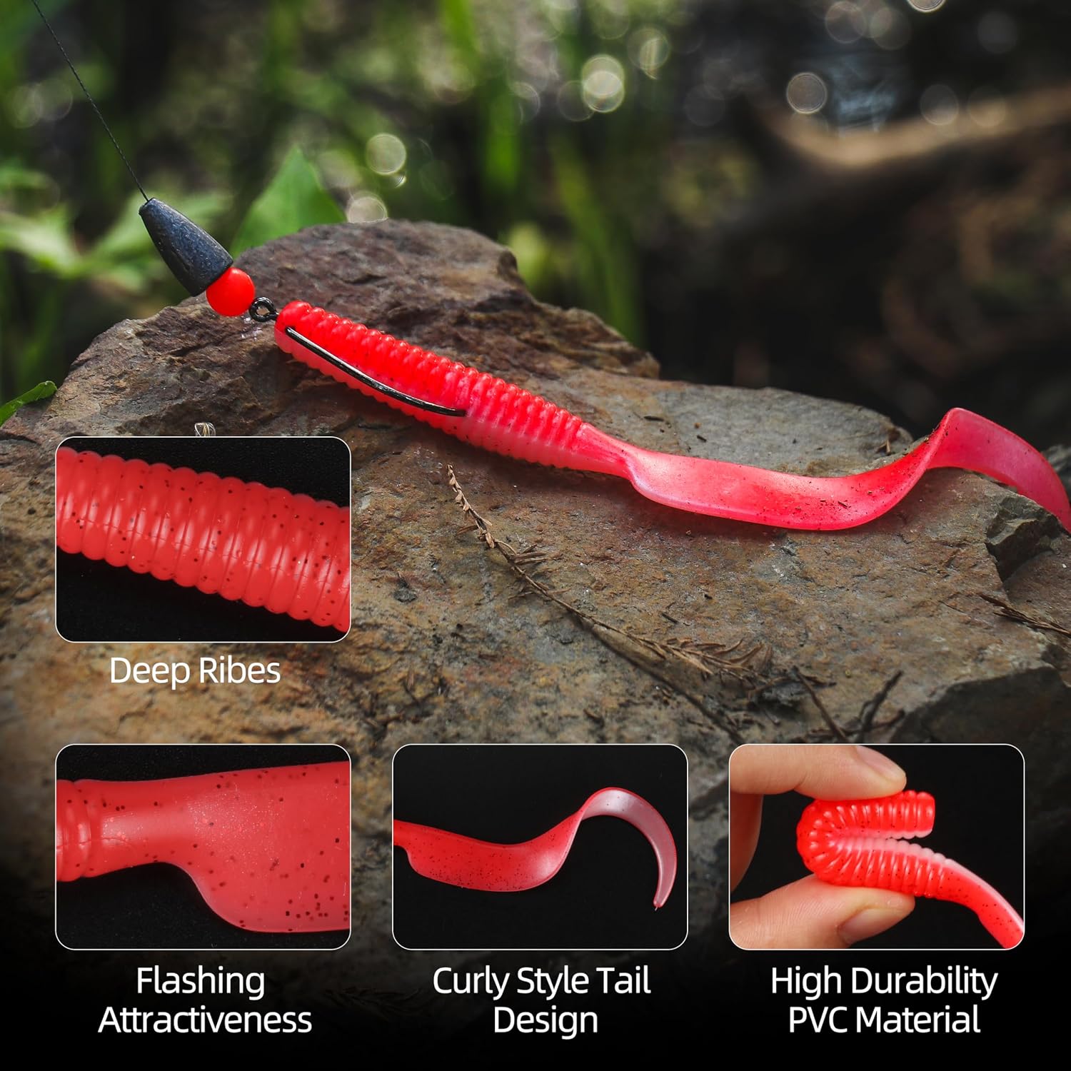 Curly Style Tail Worms Fishing Lures – Realistic Wavy Tail Soft Bait Grub Swimbaits for Saltwater & Freshwater Fishing, Available in 4 Inch & 6 Inch, Perfect for Bass, Trout, Crappie, & More