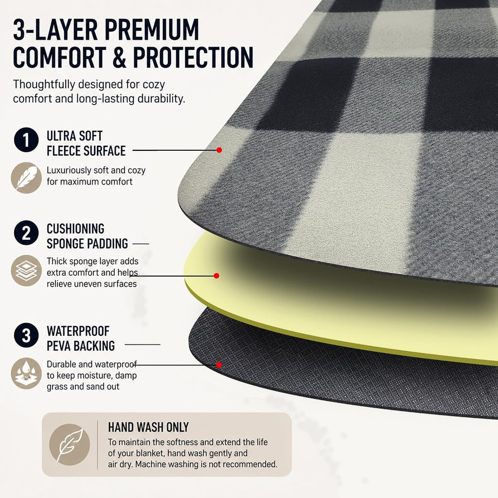 PortableAnd Ultra Soft Lightweight Picnic Blanket Waterproof 3-Layer Outdoor Mat Compact Foldable Blanket for Parks, Beaches, Camping & Everyday Adventures