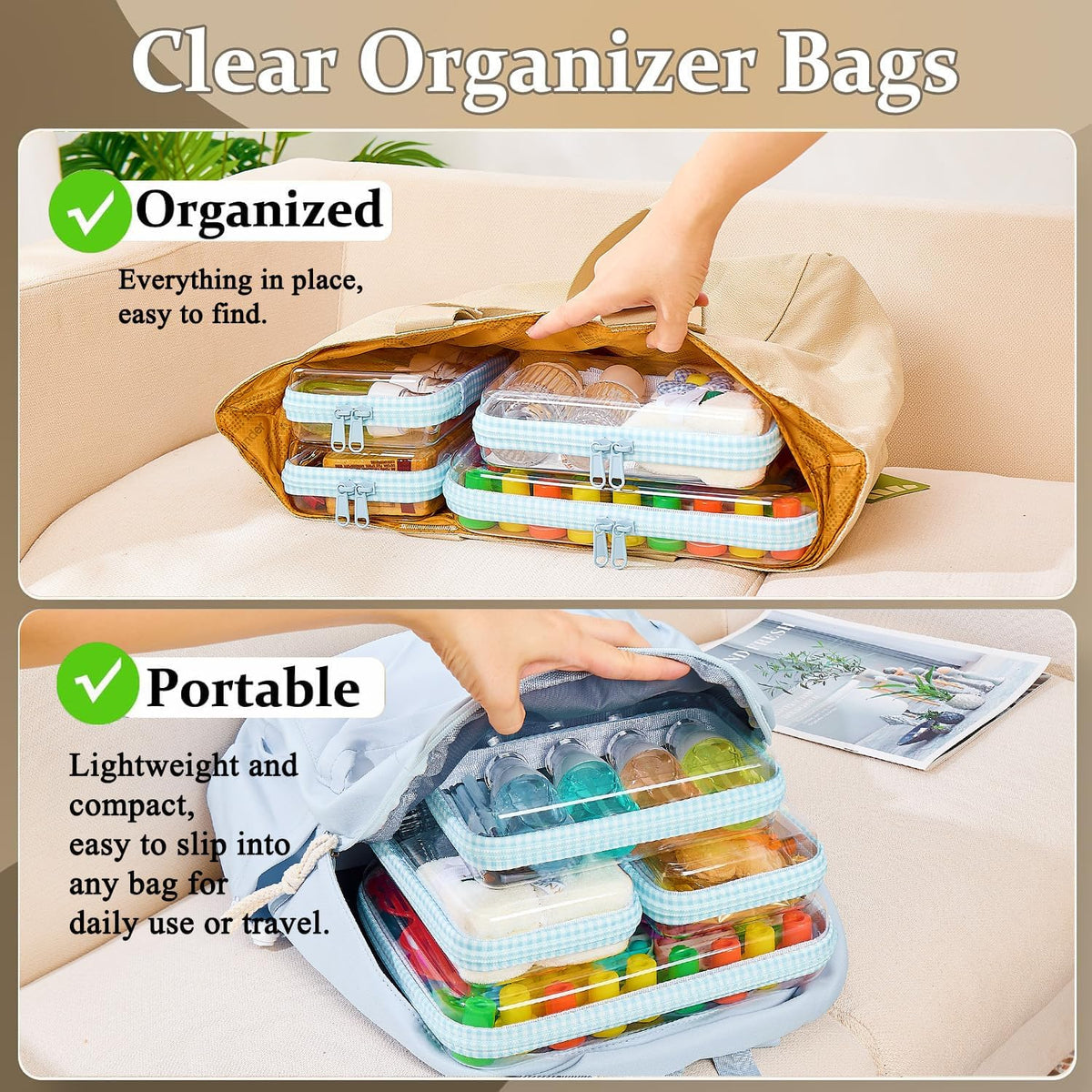4 pcs Clear Zipper Pouches,Hard Shell Zipper Case, Toiletry Bag for Travel