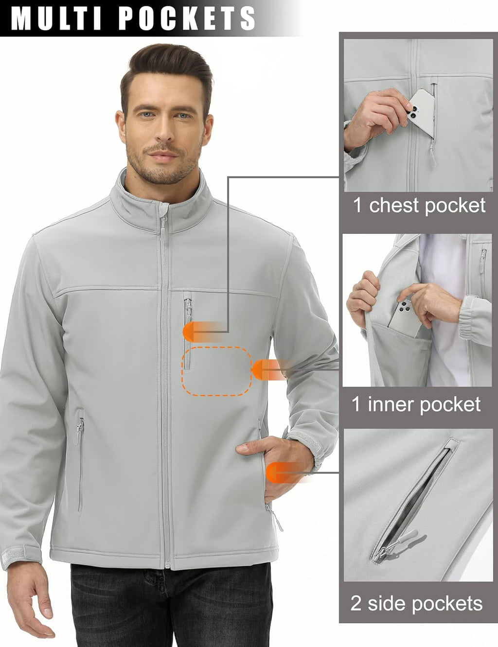 MAGCOMSEN Mens Lightweight Softshell Jacket Fleece Tactical Waterproof Coat
