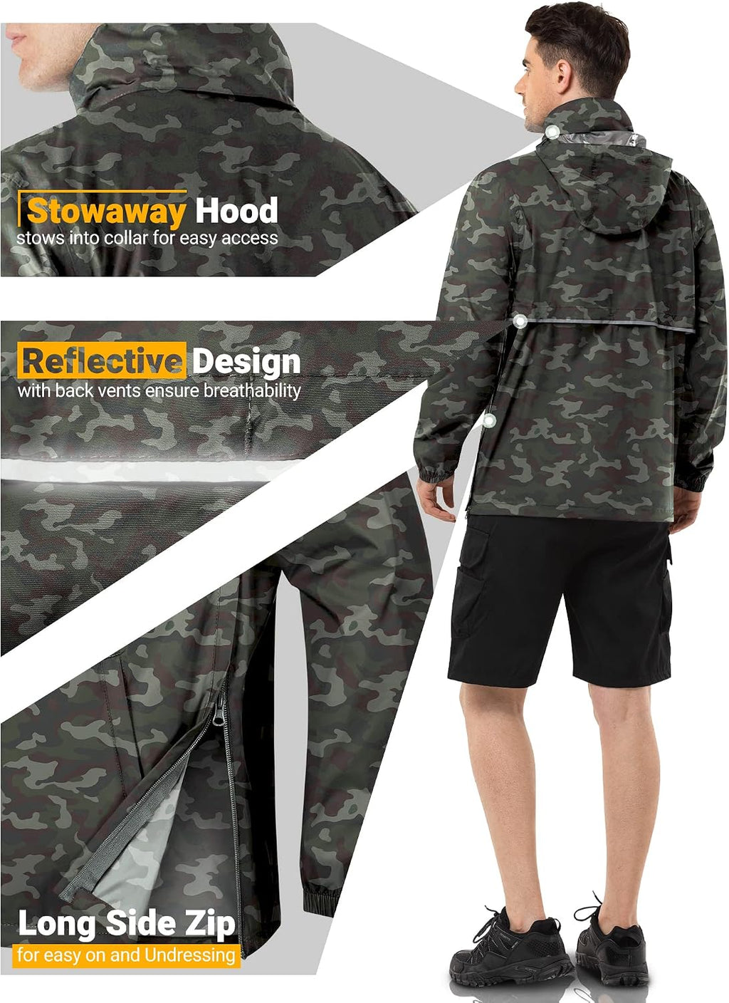 Outdoor Ventures Men's Rain Jacket Waterproof Lightweight Packable Pullover