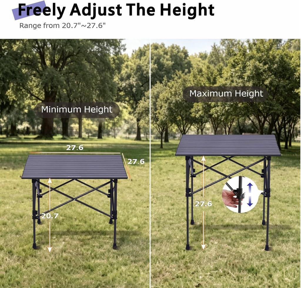 Byliable Folding Camping Square Table, Portable Aluminum for Outdoor, Black