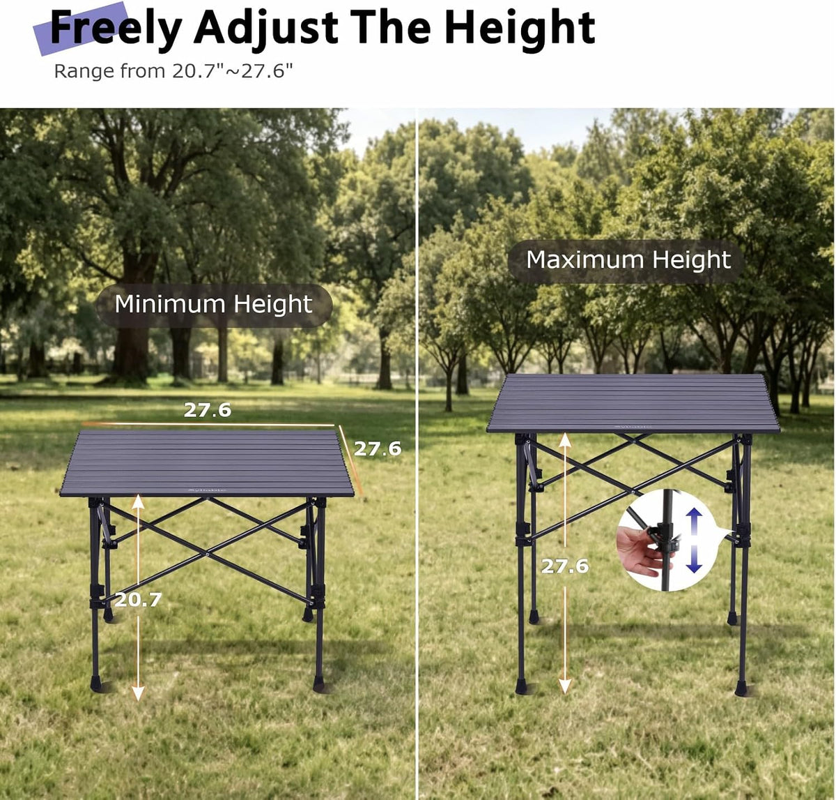 Byliable Folding Camping Square Table, Portable Aluminum for Outdoor, Black