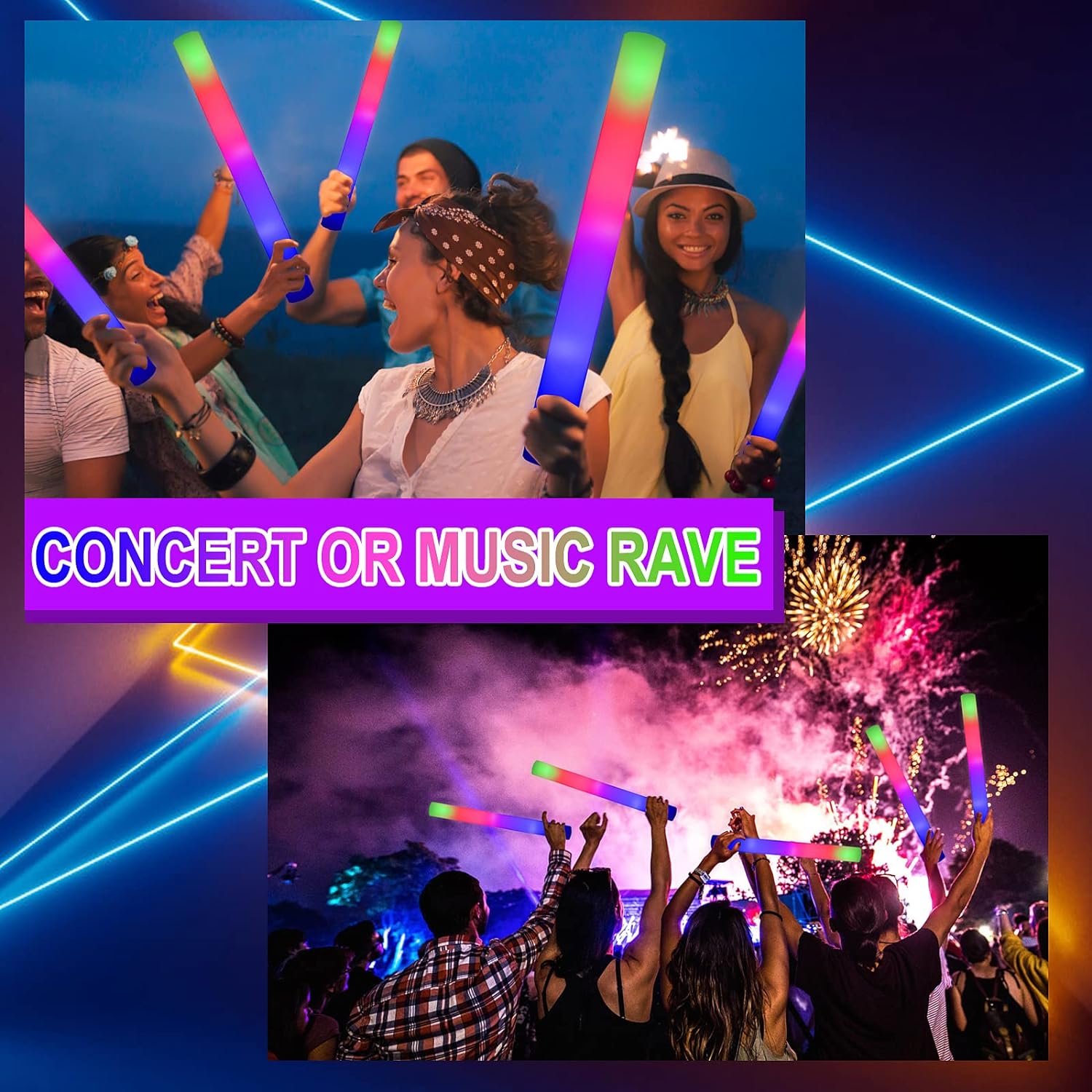 Taotuo Glow Sticks Bulk, 20 Pack LED Light Up Foam Sticks 3 Modes Color Flashing,Glow Party Supplies for Wedding Birthday, Raves, Concert, Camping, New Year, Carnival, Halloween Christmas