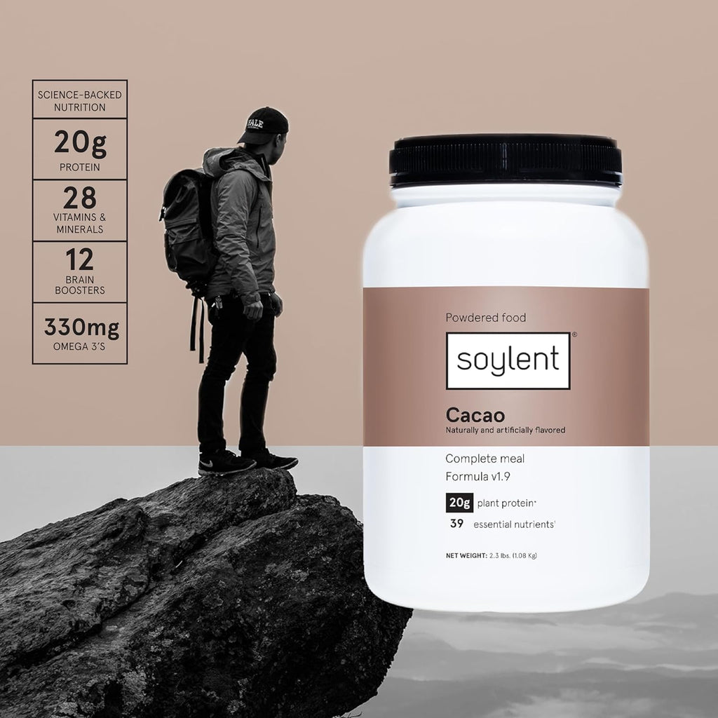 Soylent Complete Nutrition Meal Replacement Protein Powder, Cacao - Plant Based Vegan Protein, 39 Essential Nutrients - 36.8oz