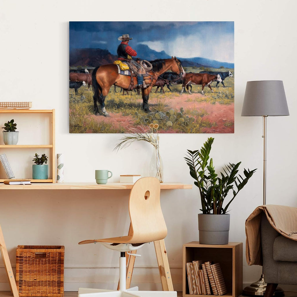 Renditions Gallery Canvas Animal Wall Art Modern Decorations Paintings Cloudy Outdoor Cowboy Abstract Vibrant Western Lifestyle Artwork Prints for Bedroom Office Kitchen - 12"x18" LT31