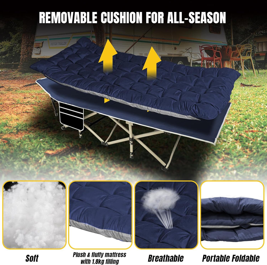 YELLOW JACKET Folding Camping Cot for Adults,600LBS Max Load,28" Wide Sleeping Cot with Removable Thick Mattress Portable Foldable Camping Bed with Carry Bag for Camp,Home,Office,Travel,Blue