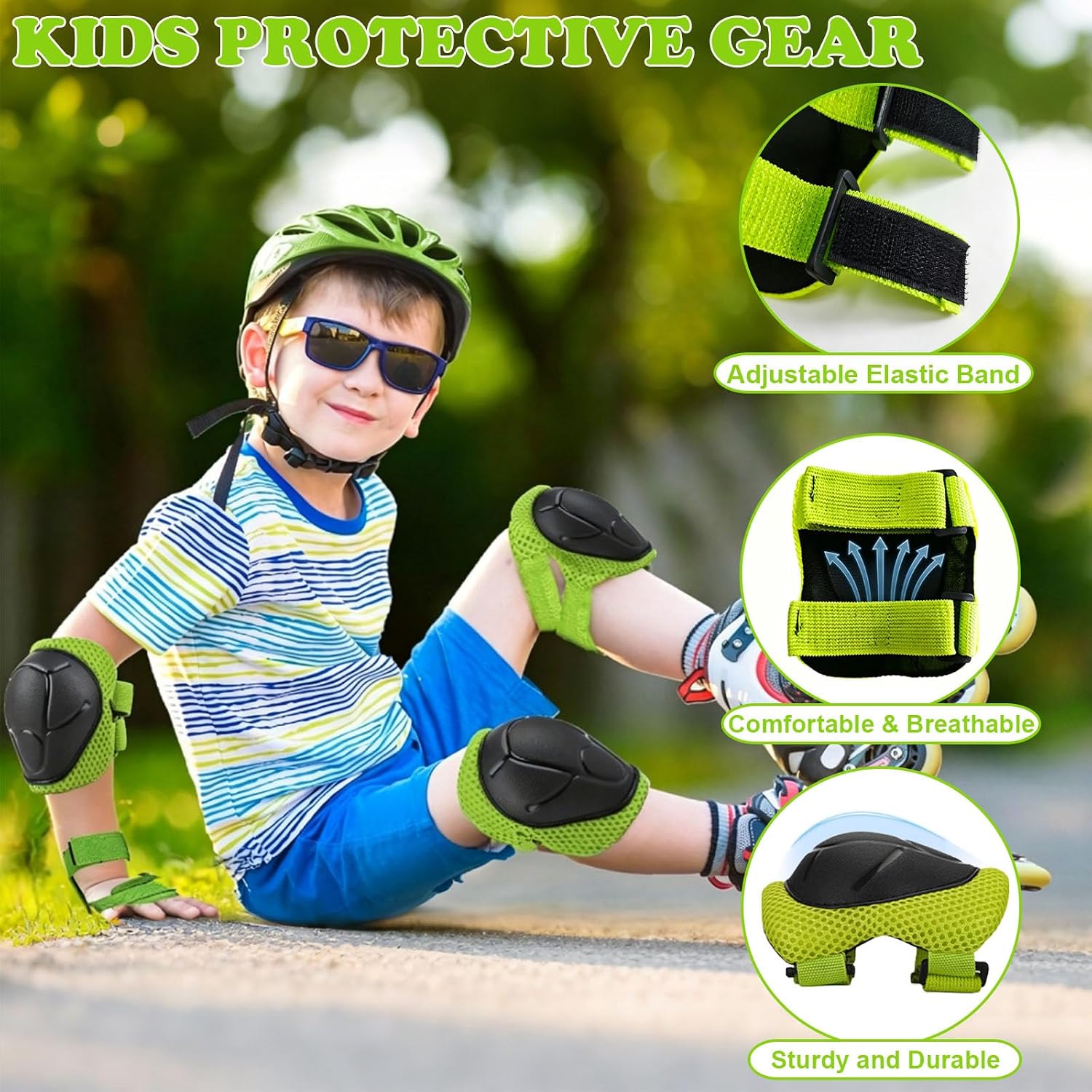 Kids Protective Gear Set Knee Pads for Kids 3-8 Years, Toddler Knee Pads and Elbow Pads for Girls Boys with Wrist Guards 3 in 1 for Skating Cycling Bike Rollerblading Scooter