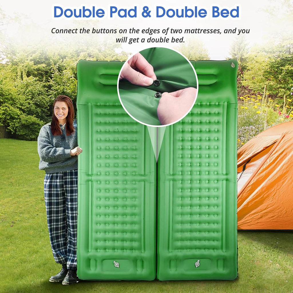LILTSDRAE Camping Sleeping Pads，Extra Thick 5 Inch Inflatable Sleeping Mat with Pillow Built-in Pump，Oversized Mattress Super Portable Backpacking Sleeping Pad (Green, Single)
