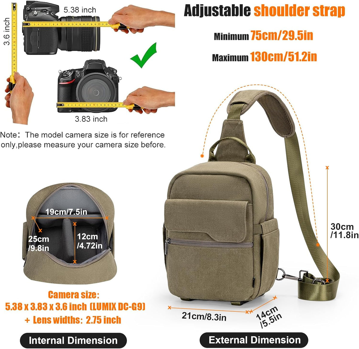 Cwatcun Large Canvas Sling Bag, Crossbody Chest Bag with Tripod Holder