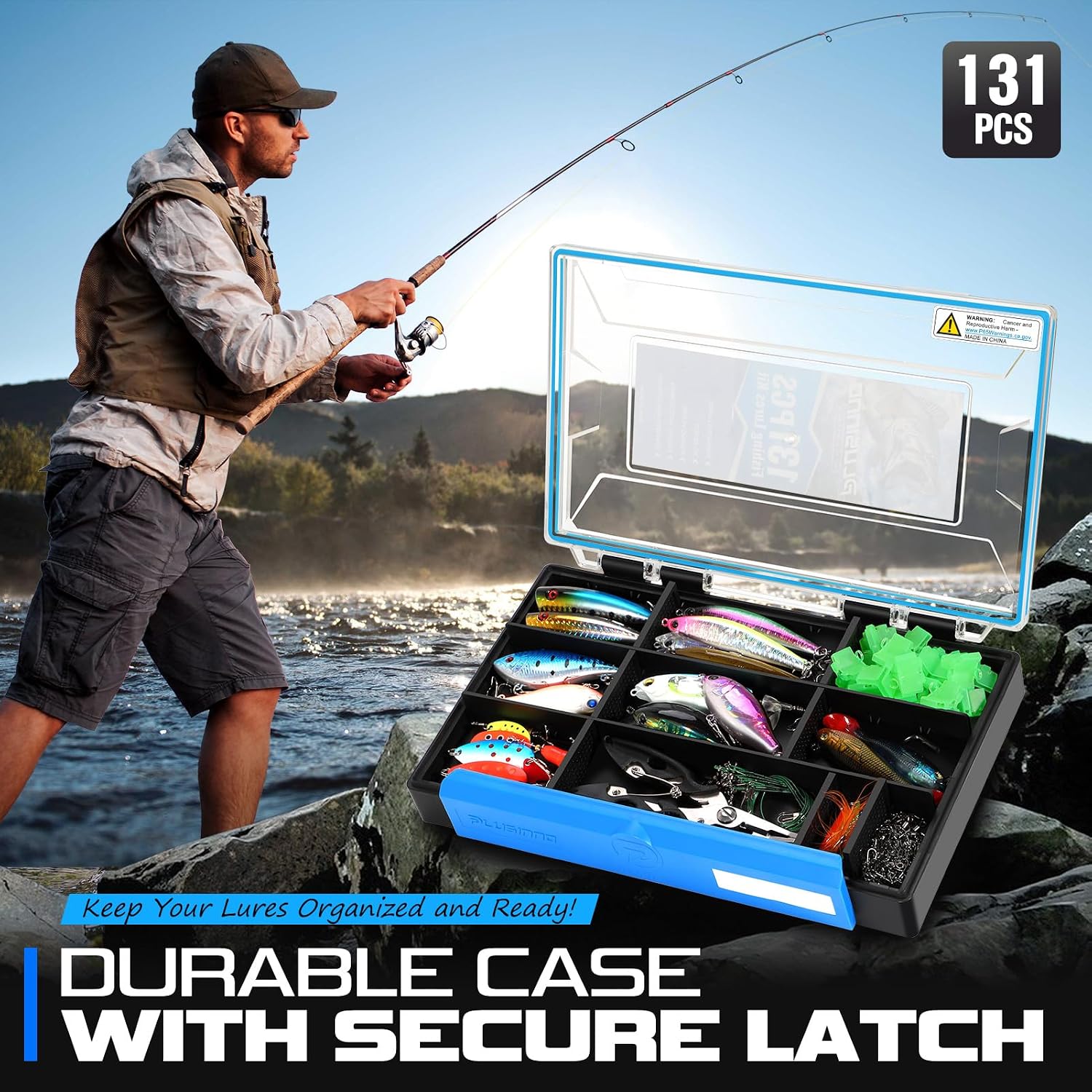PLUSINNO Fishing Lures Fishing Tackle Box Fishing Gifts for Men, Bass, Trout Fishing Accessories Kit for Saltwater & Freshwater Fishing Gear Including Topwater Lures, Hooks, Spinnerbaits