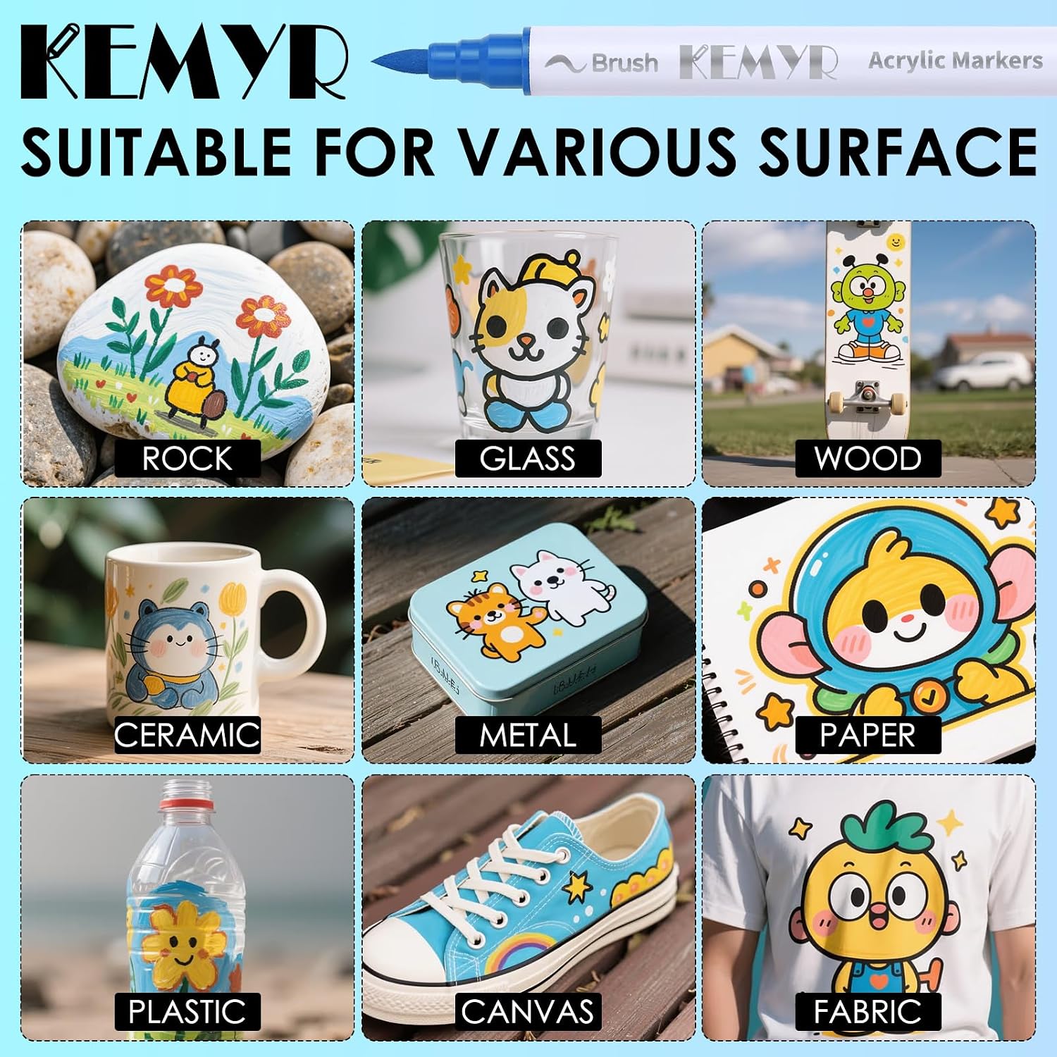 KEMYR 120 Colors Brush & Fine Tip Acrylic Paint Pens, Dual Tip Acrylic Paint Markers for Paper, Wood, Canvas, Stone, Rock, Glass, Fabric, DIY, Ceramic, Art Supplies for Adults Drawing