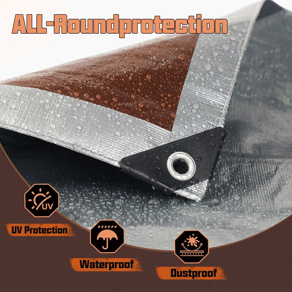 8 x 10 FT Waterproof Heavy Duty Tarp, 10 Mil Thick, Outdoor Furniture Covers, Plastic Insulated Tarpaulin for Camping Tent Roof Boat Patio Pool Cover, Large & Small Multi-Size Tarps, Silver/Brown