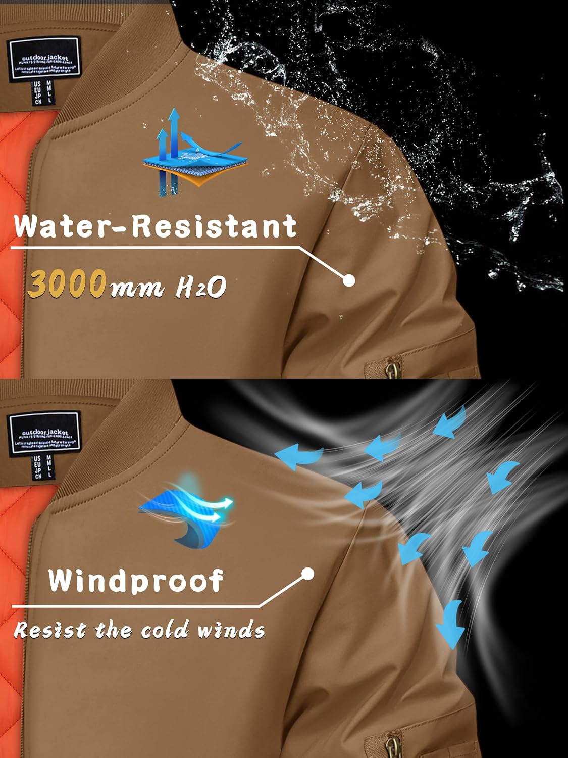 KEFITEVD Men's Bomber Jackets Winter Windbreaker Warm Full Zip Casual Coats
